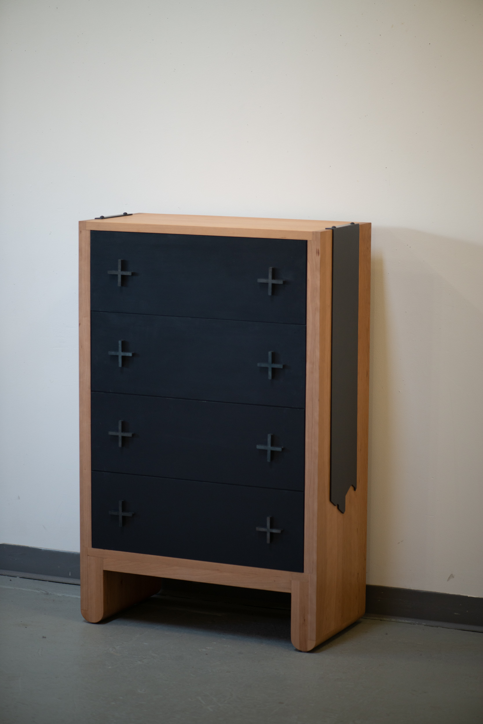 cherry and steel column dresser foot detail