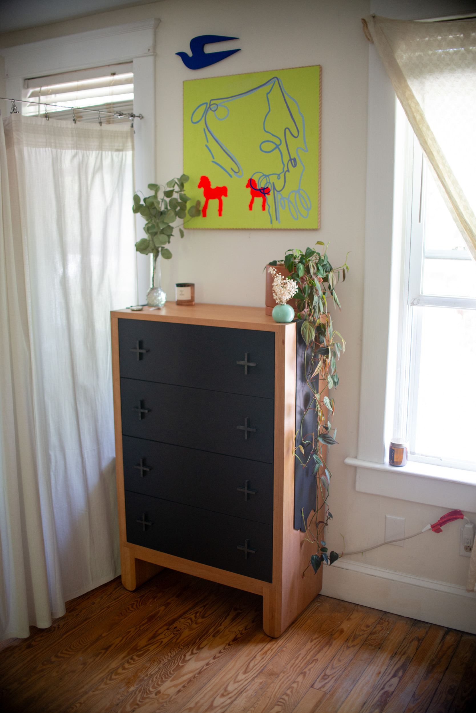 cherry and steel column dresser front